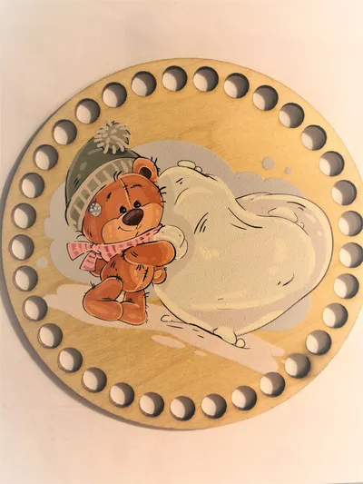 Wooden set for crocheted basket – Heart with teddy