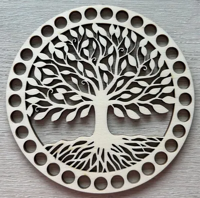 Wooden crochet base Ø15 cm – Tree of life