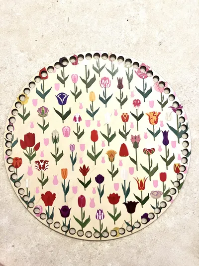Wooden basket base Ø30 cm – Tulips