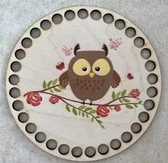 Wooden basket lid Ø15 cm – Owl
