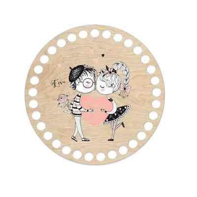 Wooden basket lid Ø15 cm – Lovers