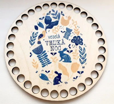 Wooden basket lid Ø15 cm – Easter motif, blue