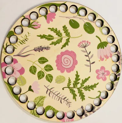 Wooden basket lid Ø15 cm – Flowers