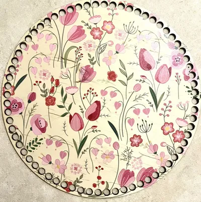Wooden basket lid Ø15 cm – Tulips