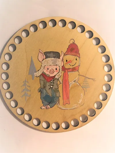 Wooden set for crocheted basket – Piglet and snowman