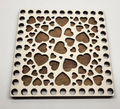 Wooden crochet base 17 × 17 cm – Square, walnut, Valentine's edition