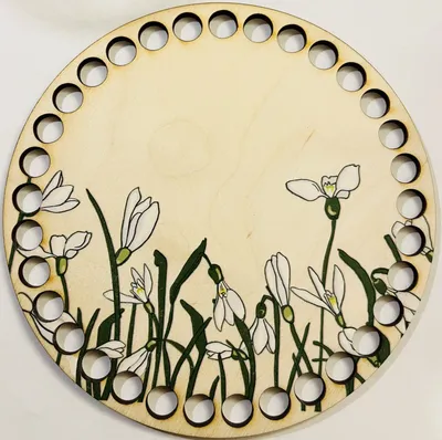 Wooden basket lid Ø15 cm – Snowdrops