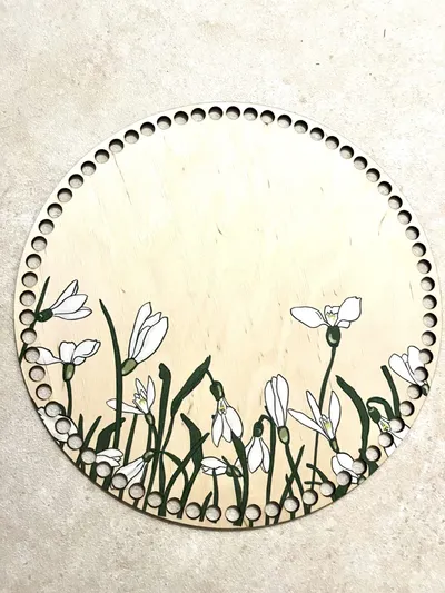 Wooden basket base Ø30 cm – Snowdrops