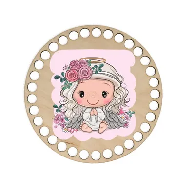 Wooden basket lid Ø15 cm – Girl