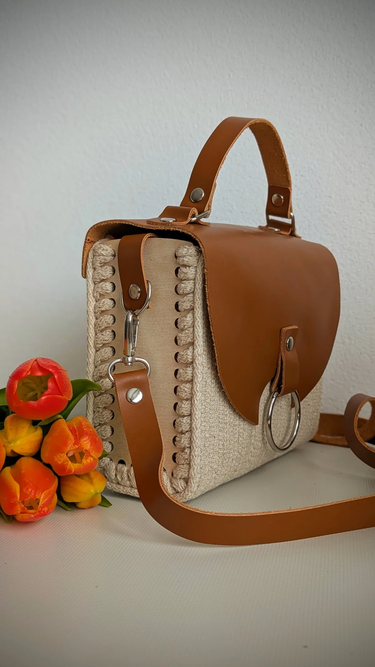 Leather handbag flap