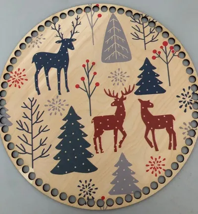 Wooden basket base Ø30 cm – Christmas motif III Deer