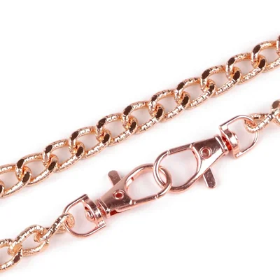 Retiazka na kabelky s reliéfom, s karabínou, dĺžka 120 cm – ružové zlato