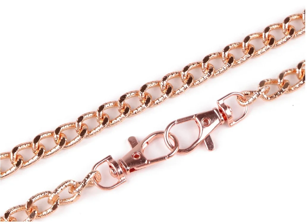 Retiazka na kabelky s reliéfom, s karabínou, dĺžka 120 cm – ružové zlato