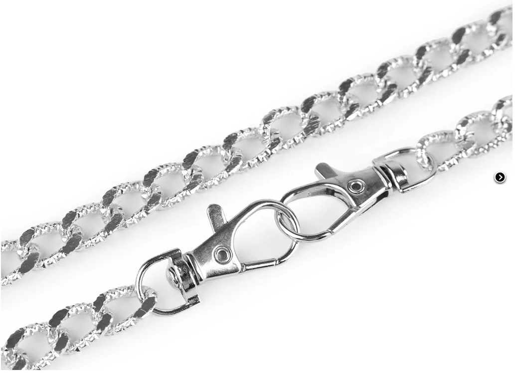 Retiazka na kabelky s reliéfom, s karabínou, dĺžka 120 cm – nikl